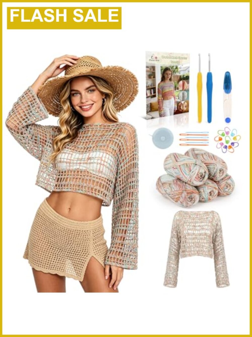 Crochet Kit for Adults Beginner Ombre Cotton Yarn Coverup Top DIY Gift